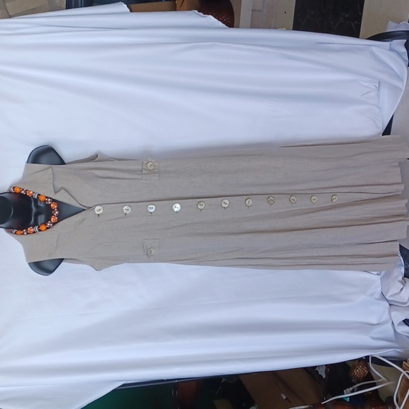 Virgo II Vintage Tan/Khaki Linen blend Sleeveless Shirt Dress, Maxi, sz 12 - Picture 1 of 5